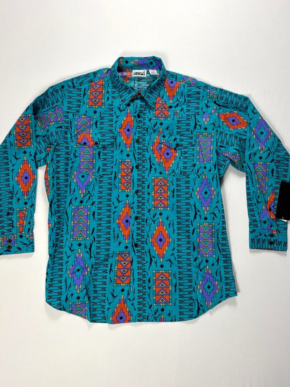 Vintage Cowboy's Only Western Button Down Shirt Teal AOP Sz XXL Aztec NWT New